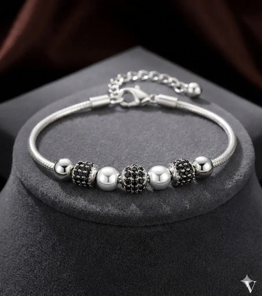 Bratara din Argint 925 model Bile Multifatetate Asemanatoare Pandora Negre