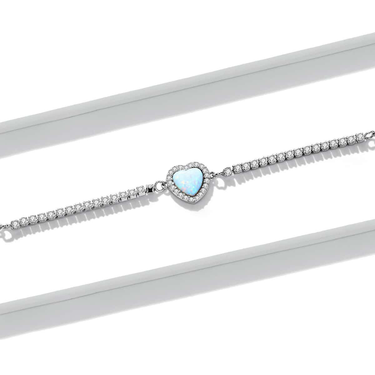 Bratara Din Argint 925 Model Inima - Opal Argint Minimalista Placat cu Rodiu 2.3g