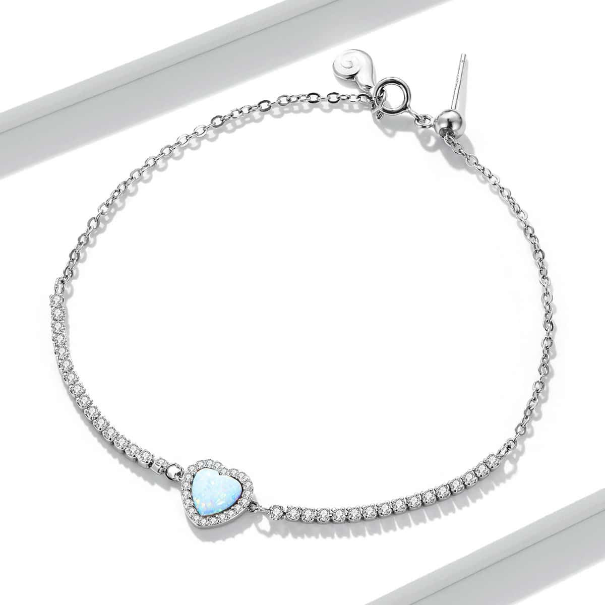 Bratara Din Argint 925 Model Inima - Opal Argint Minimalista Placat cu Rodiu 2.3g