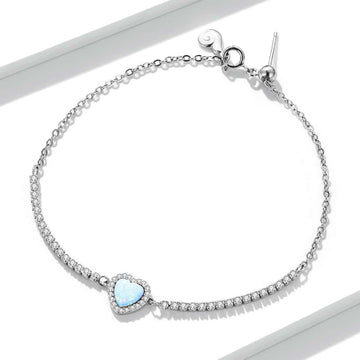 Bratara Din Argint 925 Model Inima - Opal Argint Minimalista Placat cu Rodiu 2.3g