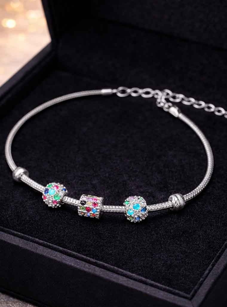 Bratara din Argint 925 Multicolor - Multifatetate Bile 5 grame Model Asemanator Pandora