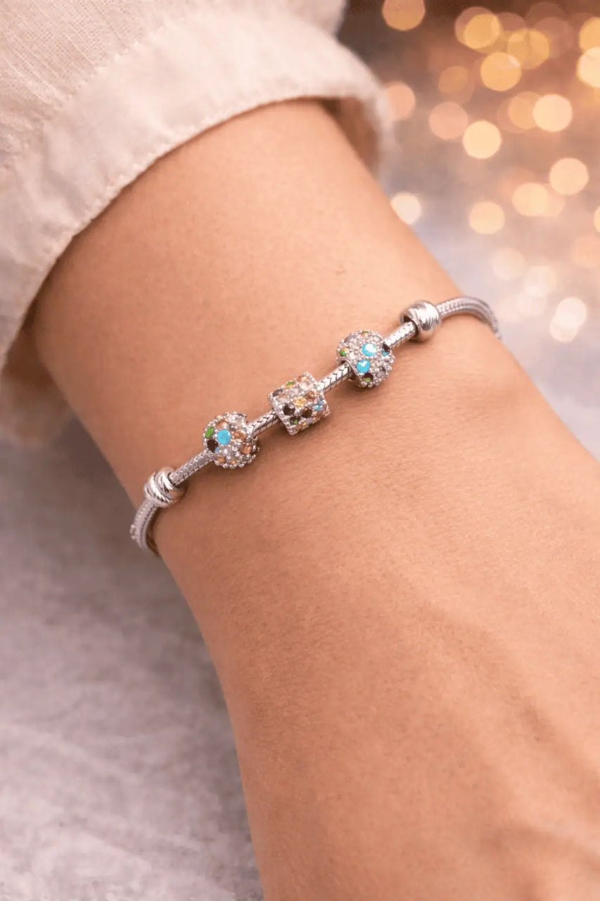 Bratara din Argint 925 Multicolor - Multifatetate Bile 5 grame Model Asemanator Pandora
