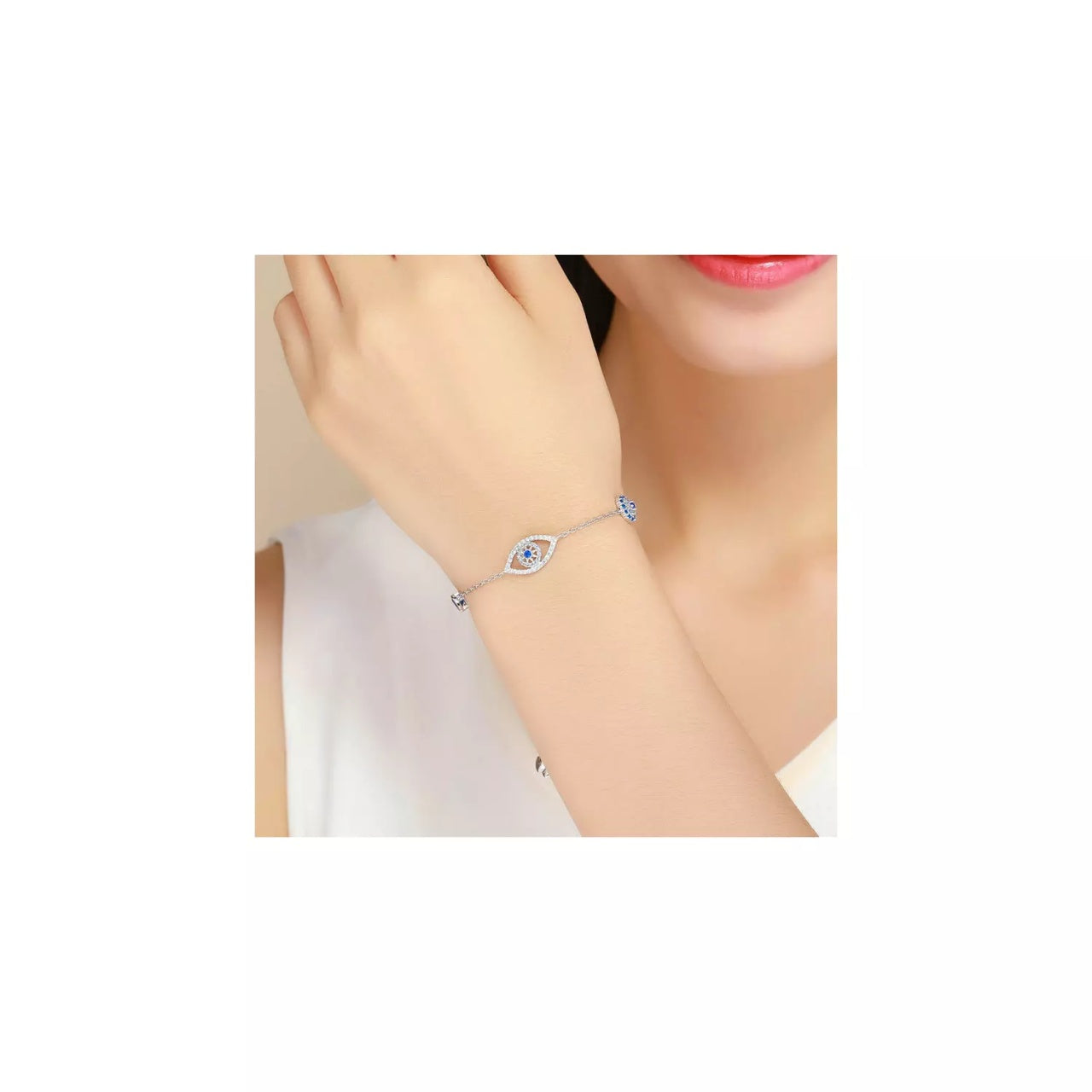 Bratara din argint Blue Eye Crystal Link, Argint 925, Pentru Femei
