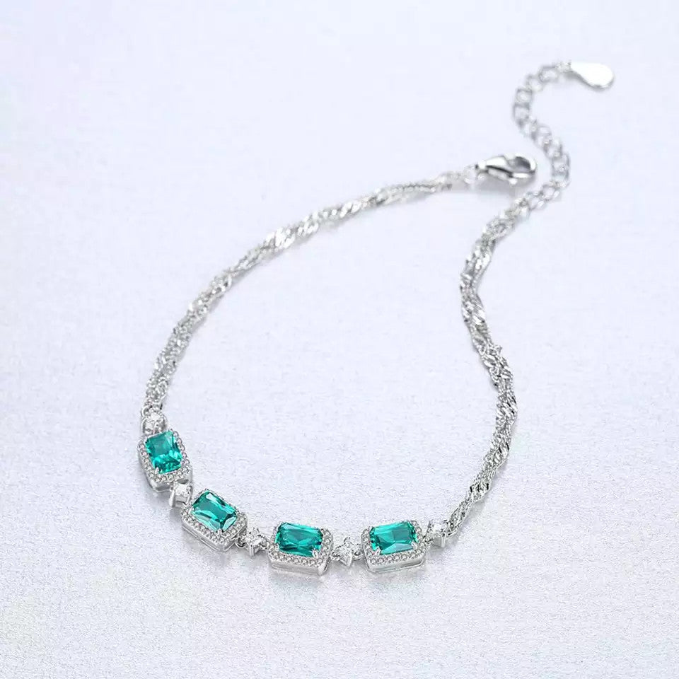 Bratara Din Argint 925 Cu Elemente Zirconii Patrate Verzi 4.0g