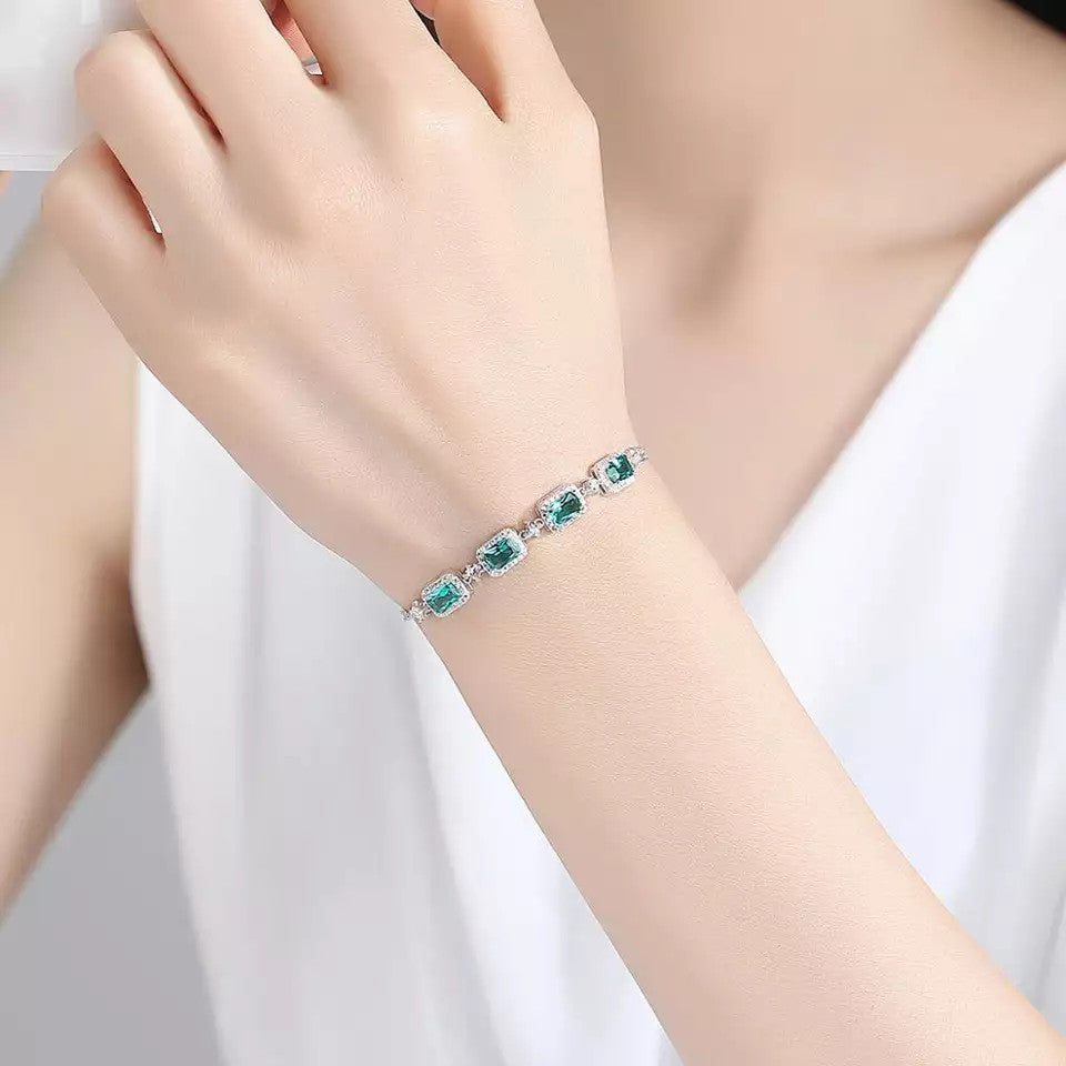 Bratara Din Argint 925 Cu Elemente Zirconii Patrate Verzi 4.0g