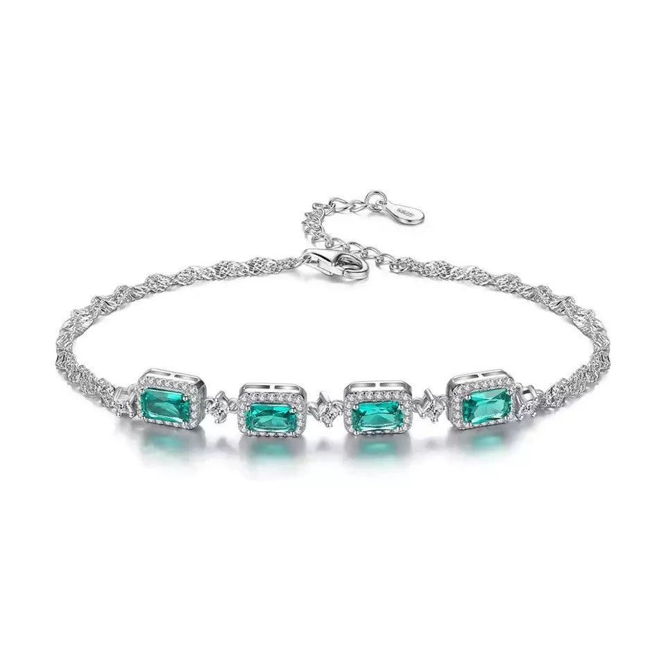 Bratara Din Argint 925 Cu Elemente Zirconii Patrate Verzi 4.0g