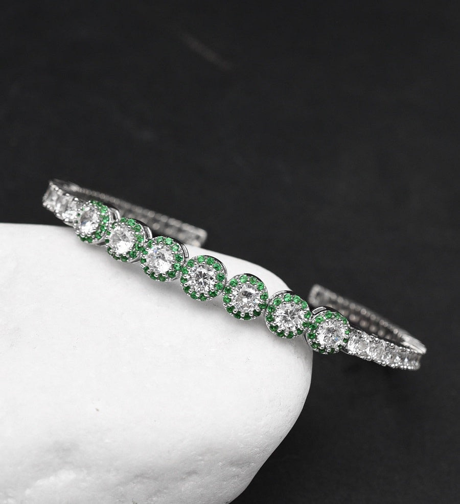 Bratara Din Argint 925 Cu Elemente Zirconii si Smarald Helan Model Fixa( Bangle) 13.8g
