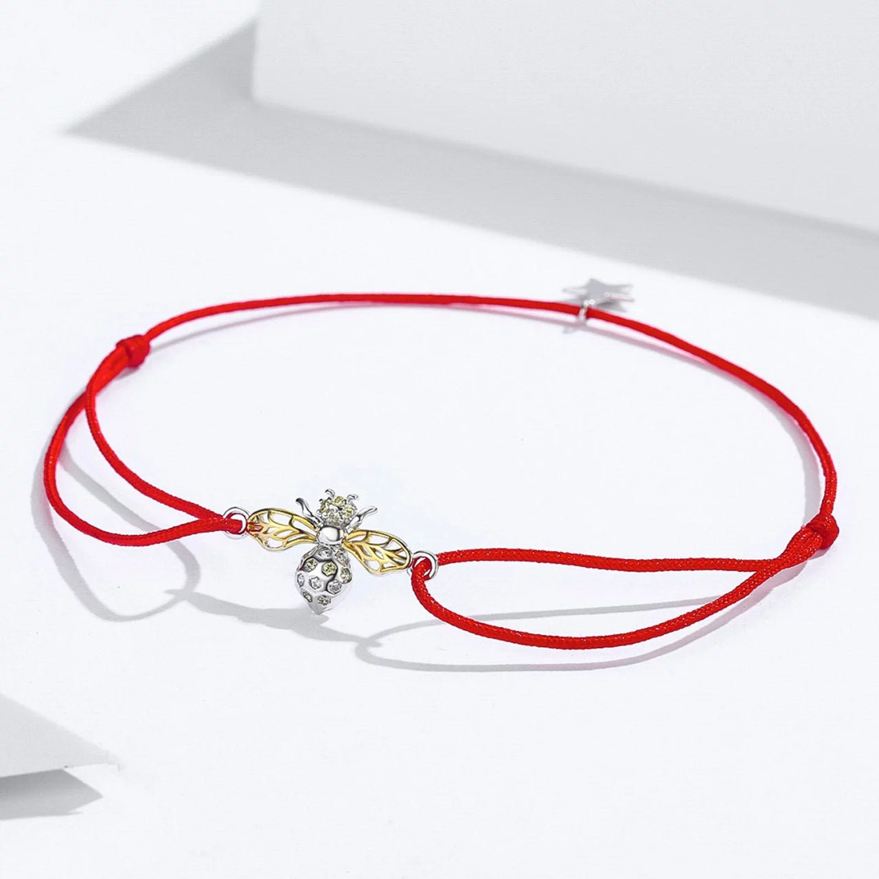 Bratara din argint cu snur Bee and Star, Argint 925, Pentru Femei 0.94g
