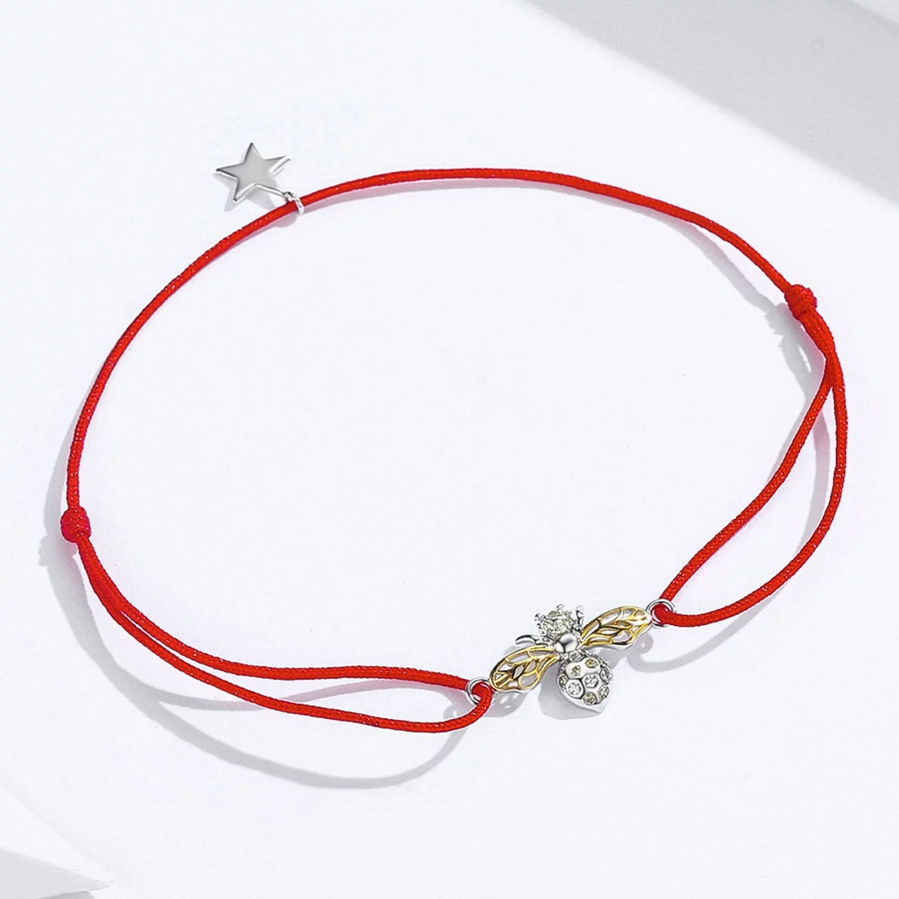 Bratara din argint cu snur Bee and Star, Argint 925, Pentru Femei 0.94g
