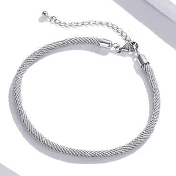 Bratara din argint cu snur Grey Rope, Argint 925, Pentru Femei
