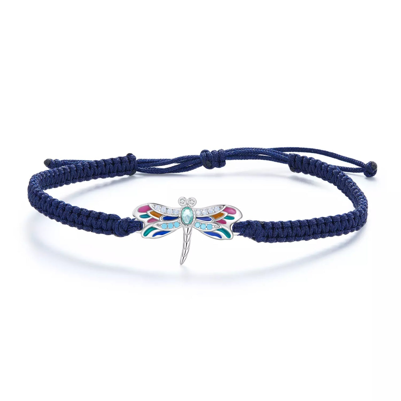 Bratara din argint cu snur Libelula Colorata, Argint 925, Pentru Femei 1.81g