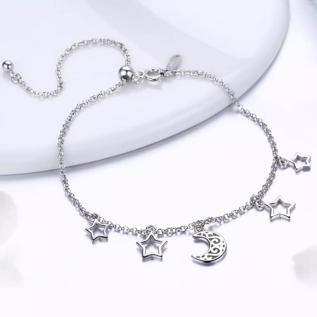 Bratara din argint Moon and Stars Chain, Argint 925, Pentru Femei