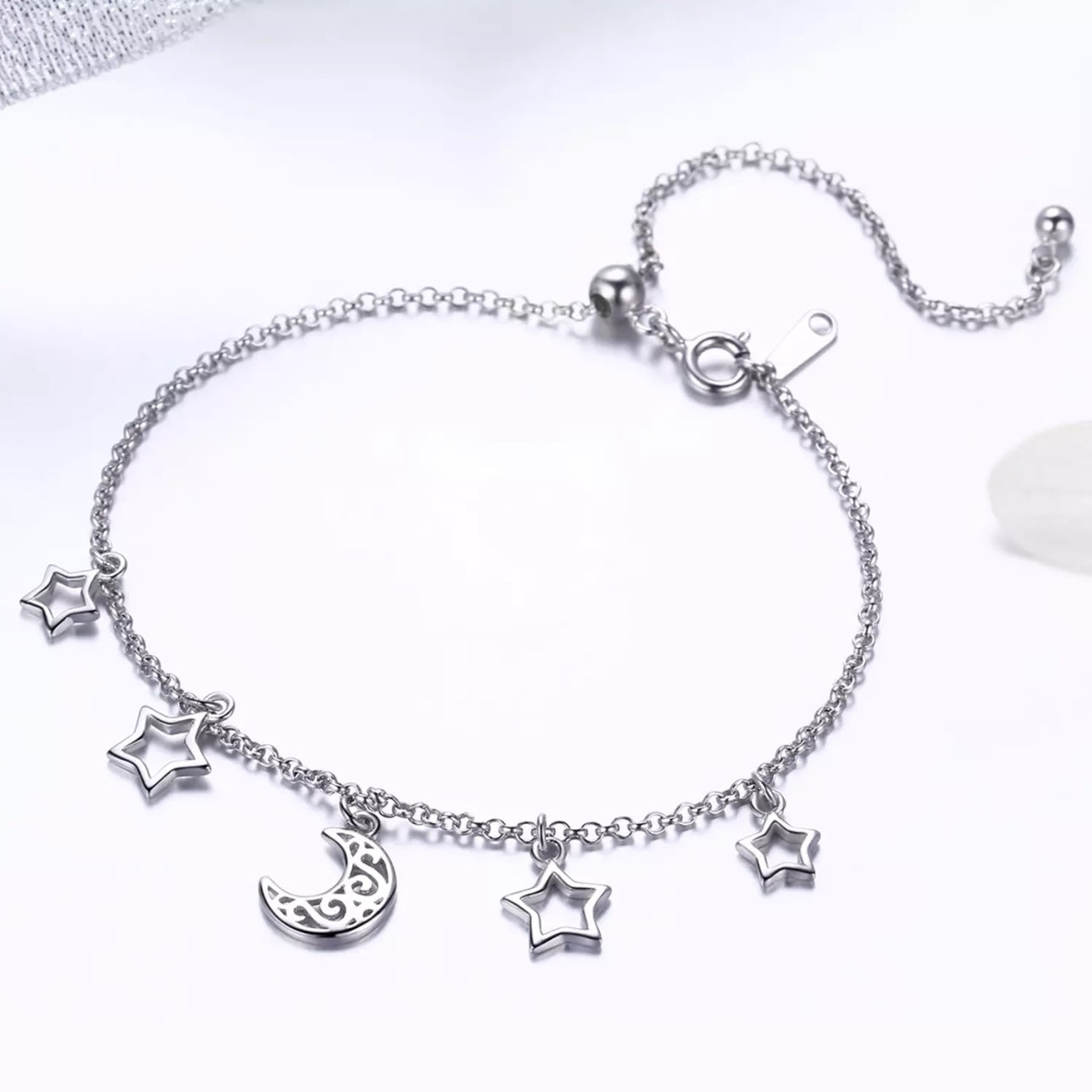 Bratara din argint Moon and Stars Chain, Argint 925, Pentru Femei