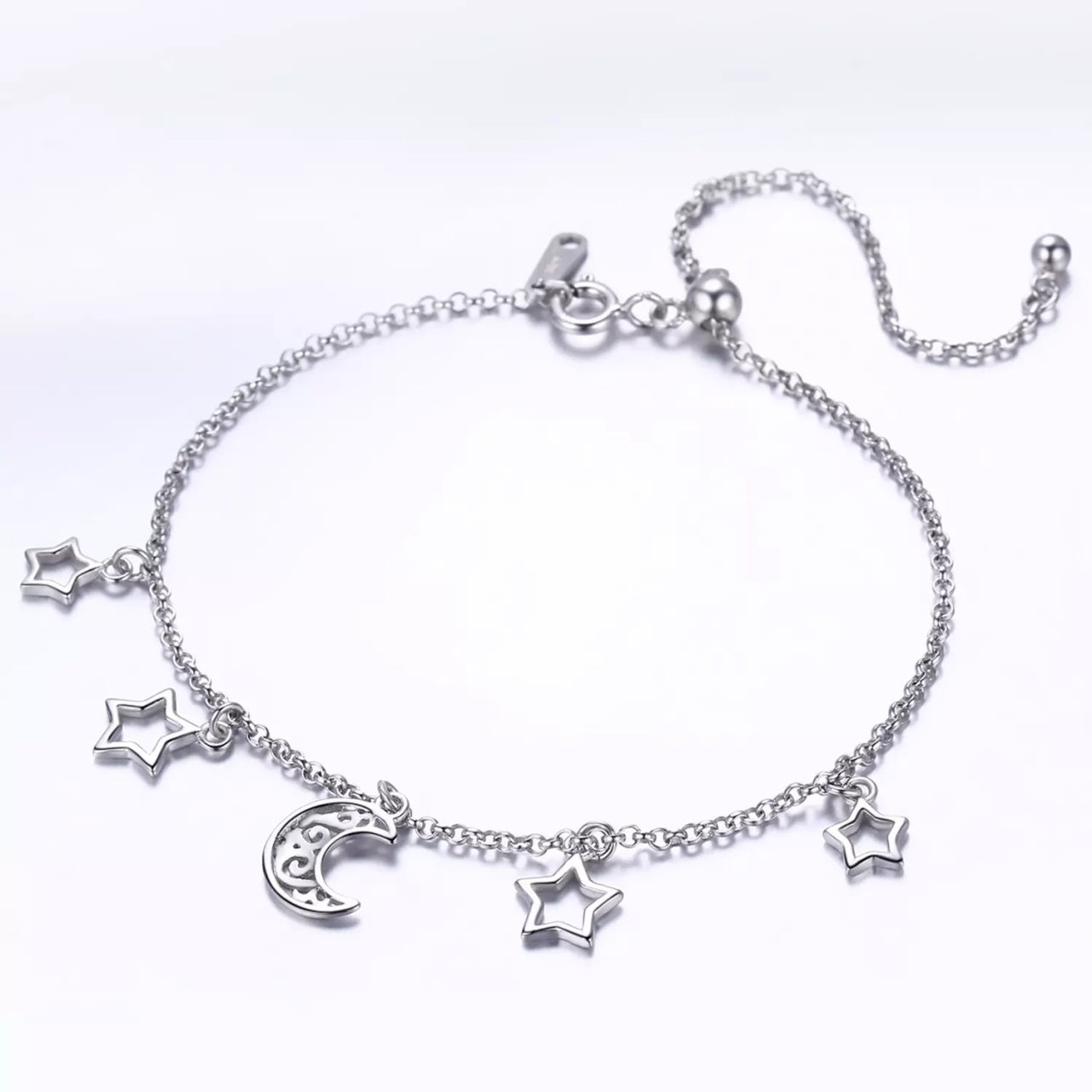 Bratara din argint Moon and Stars Chain, Argint 925, Pentru Femei