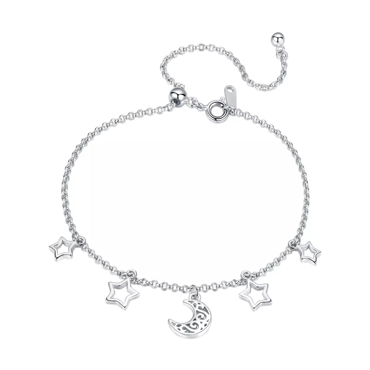 Bratara din argint Moon and Stars Chain, Argint 925, Pentru Femei