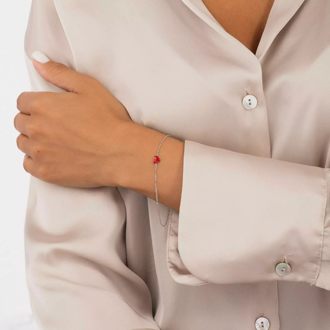 Bratara din argint Red Heart, Argint 925, Pentru Femei 1g
