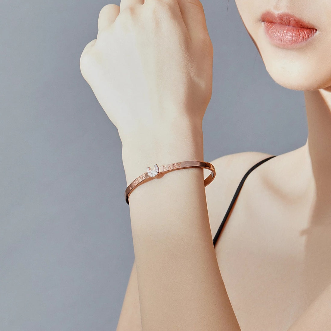 Bratara din argint Rose Gold I love you Baby, Argint 925, Pentru Femei