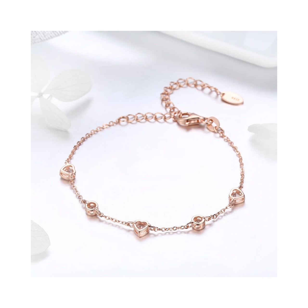 Bratara din argint Rose Gold Little Hearts, Argint 925, Pentru Femei 1.95g
