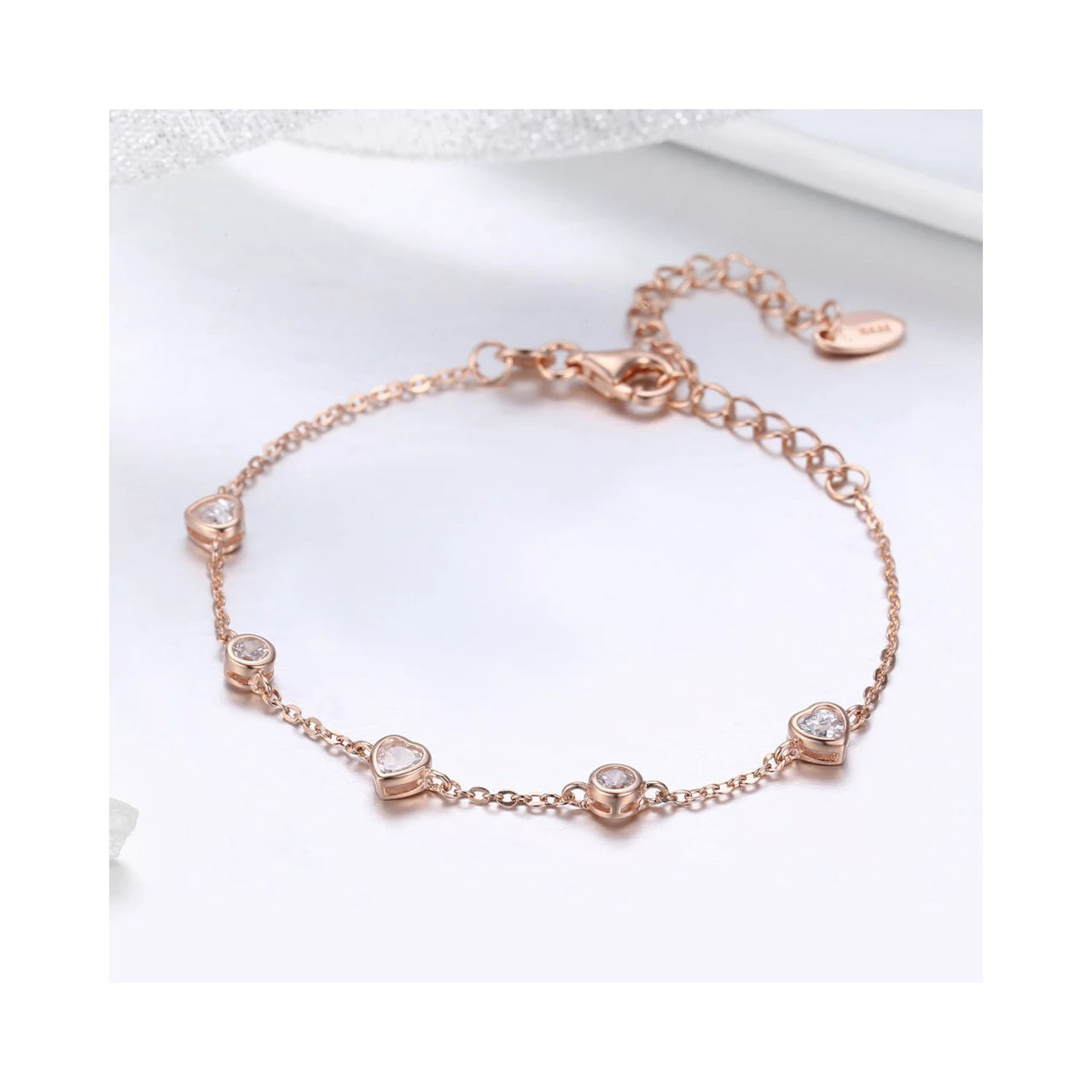 Bratara din argint Rose Gold Little Hearts, Argint 925, Pentru Femei 1.95g