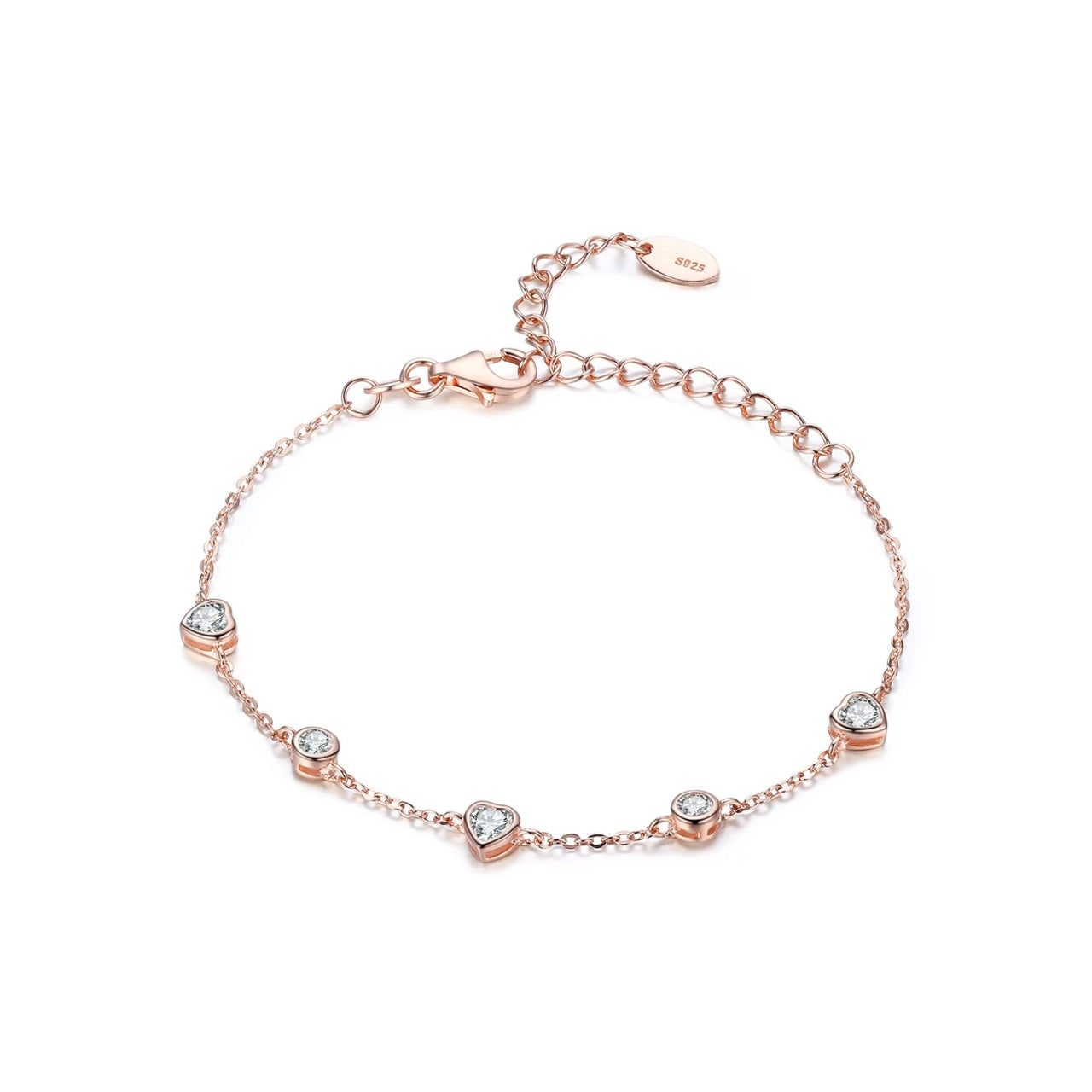 Bratara din argint Rose Gold Little Hearts, Argint 925, Pentru Femei 1.95g