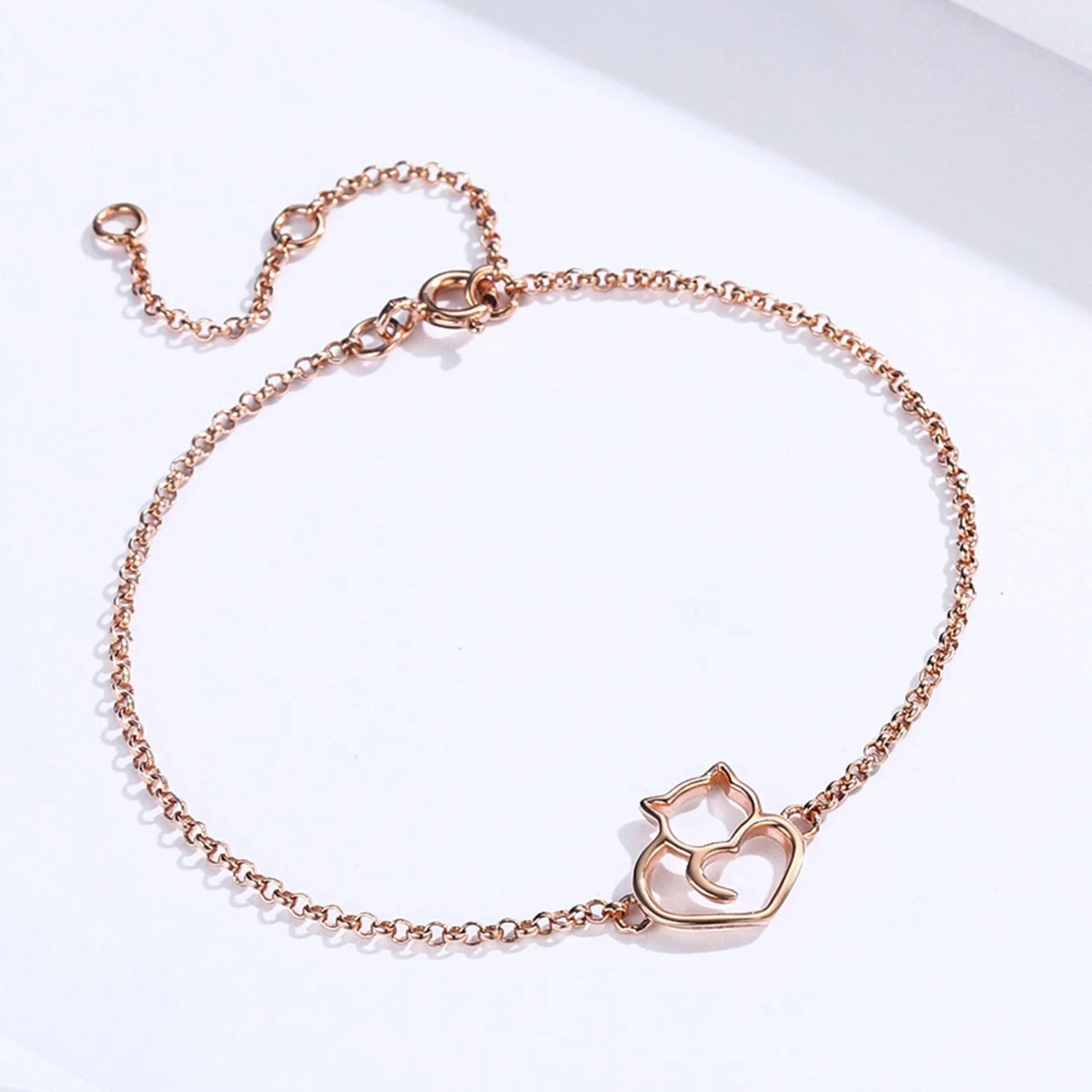 Bratara din argint Rose Gold Lovely Cat, Argint 925, Pentru Femei