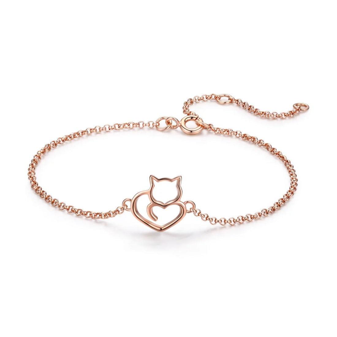 Bratara din argint Rose Gold Lovely Cat, Argint 925, Pentru Femei