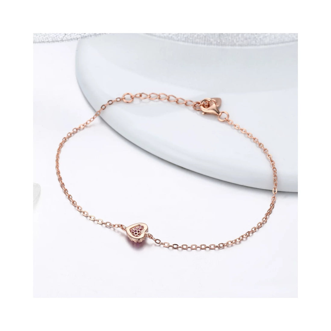 Bratara din argint Rose Gold Pink Heart, Argint 925, Pentru Femei