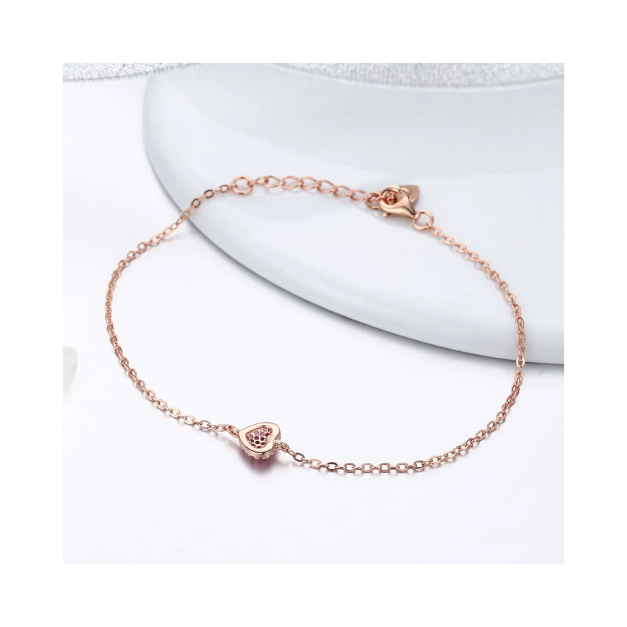 Bratara din argint Rose Gold Pink Heart, Argint 925, Pentru Femei