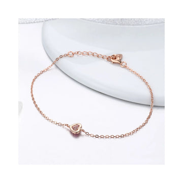 Bratara din argint Rose Gold Pink Heart, Argint 925, Pentru Femei
