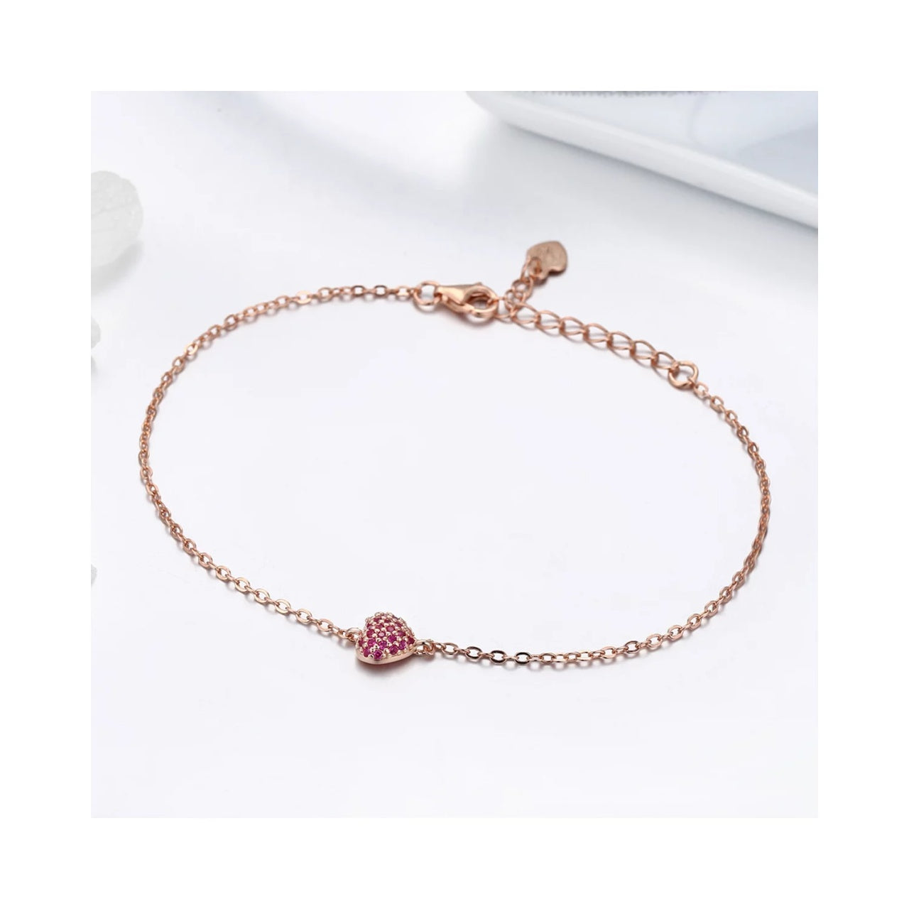Bratara din argint Rose Gold Pink Heart, Argint 925, Pentru Femei