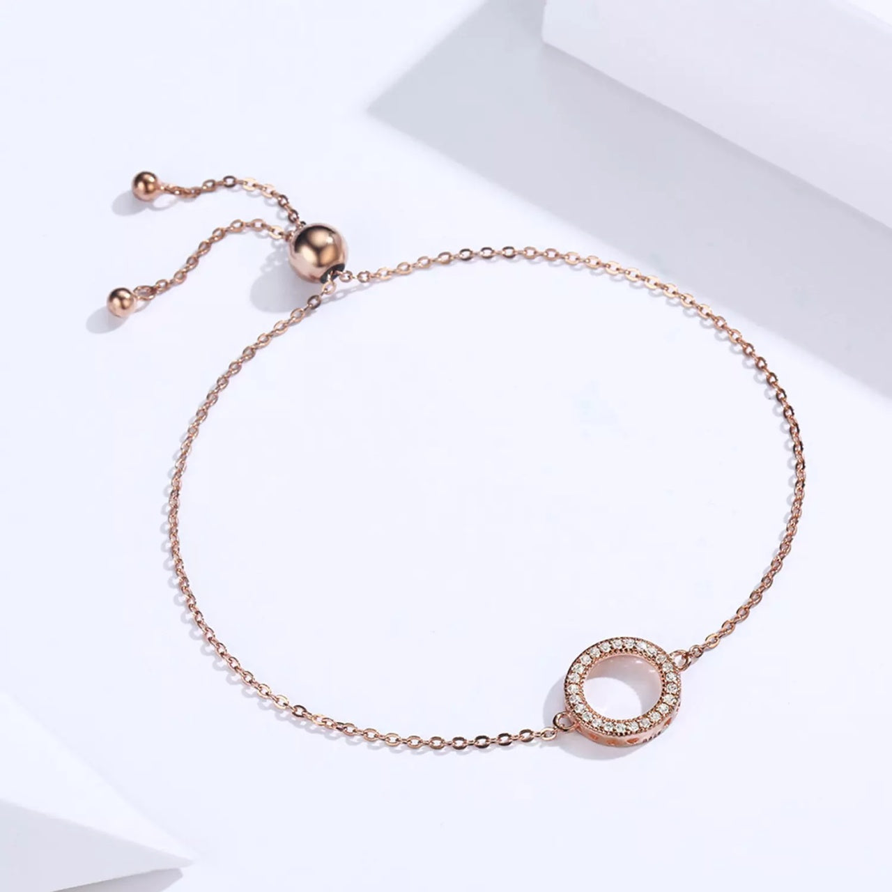 Bratara din argint Rose Gold Shiny Circle, Argint 925, Pentru Femei