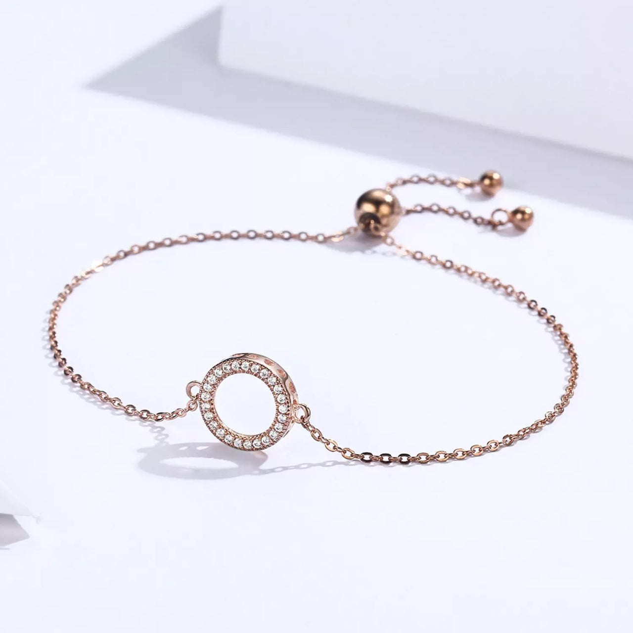 Bratara din argint Rose Gold Shiny Circle, Argint 925, Pentru Femei