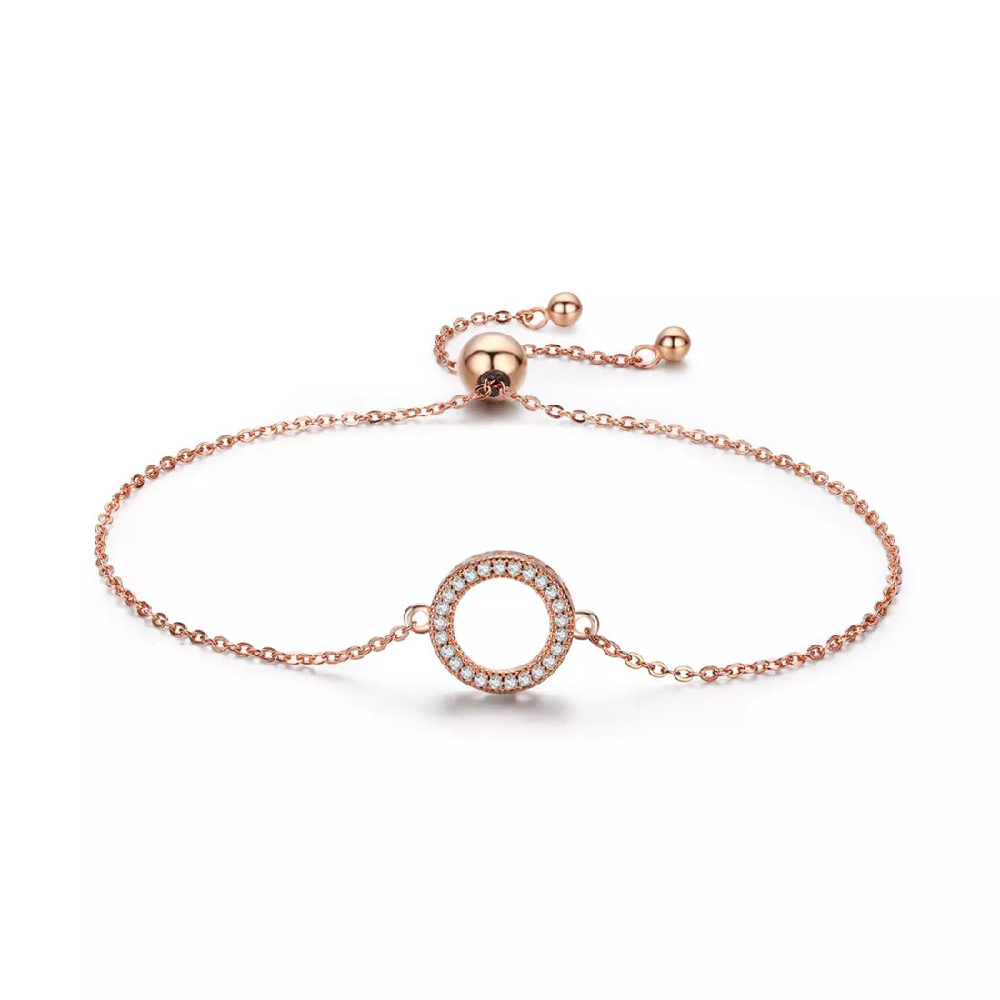 Bratara din argint Rose Gold Shiny Circle, Argint 925, Pentru Femei