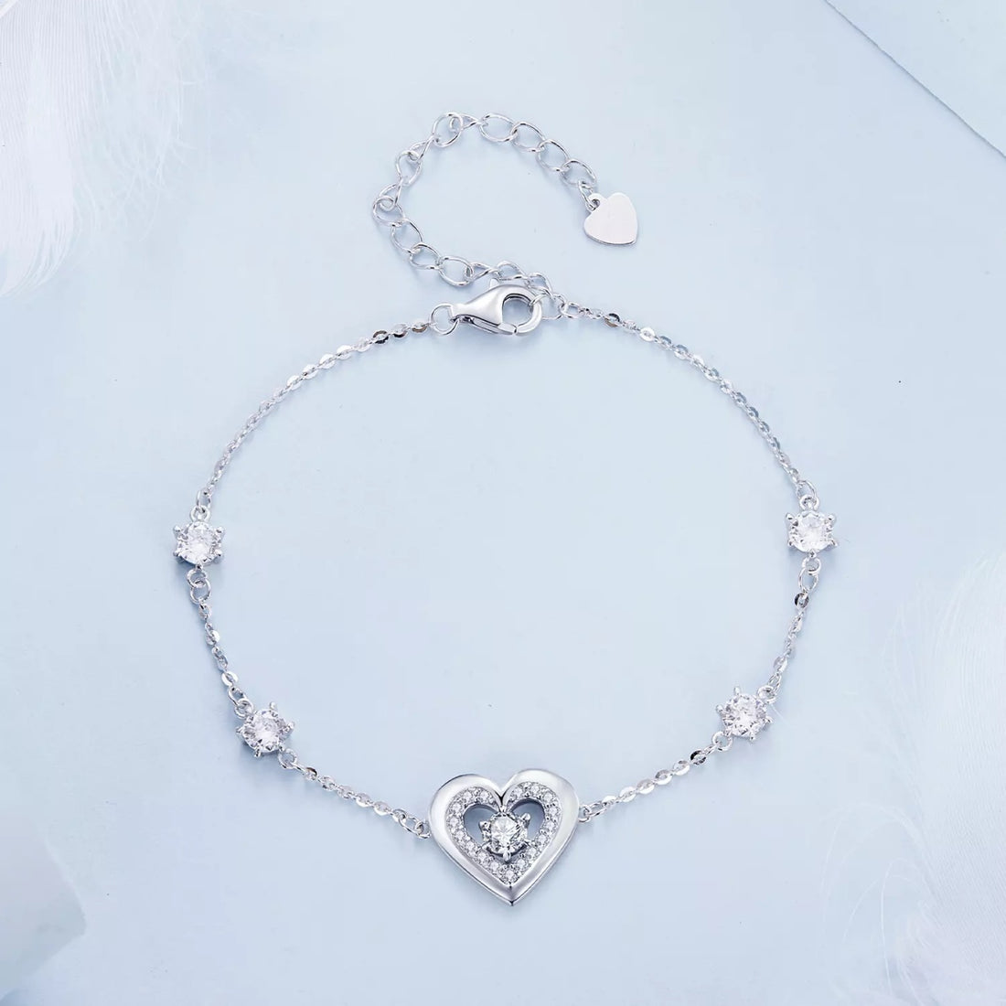 Bratara din argint Shiny Double Heart, Argint 925, Pentru Femei