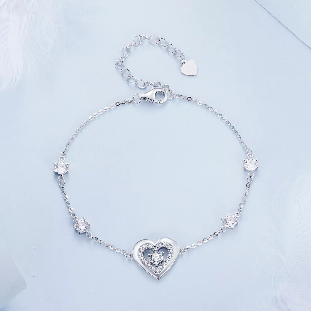 Bratara din argint Shiny Double Heart, Argint 925, Pentru Femei