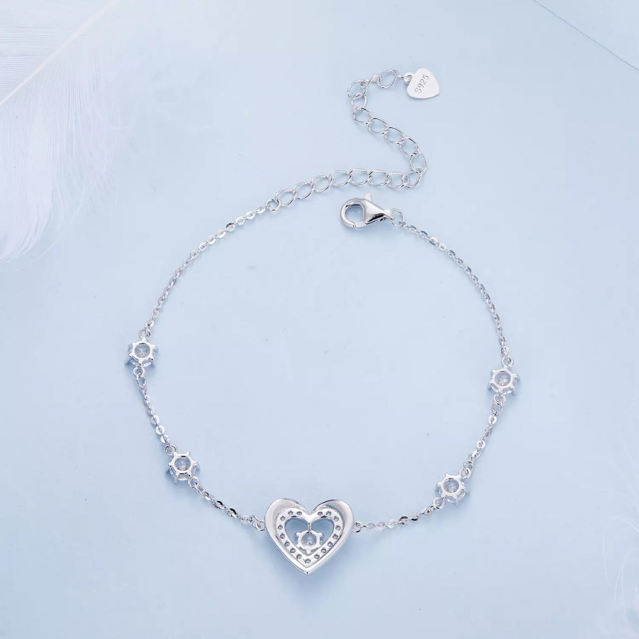 Bratara din argint Shiny Double Heart, Argint 925, Pentru Femei