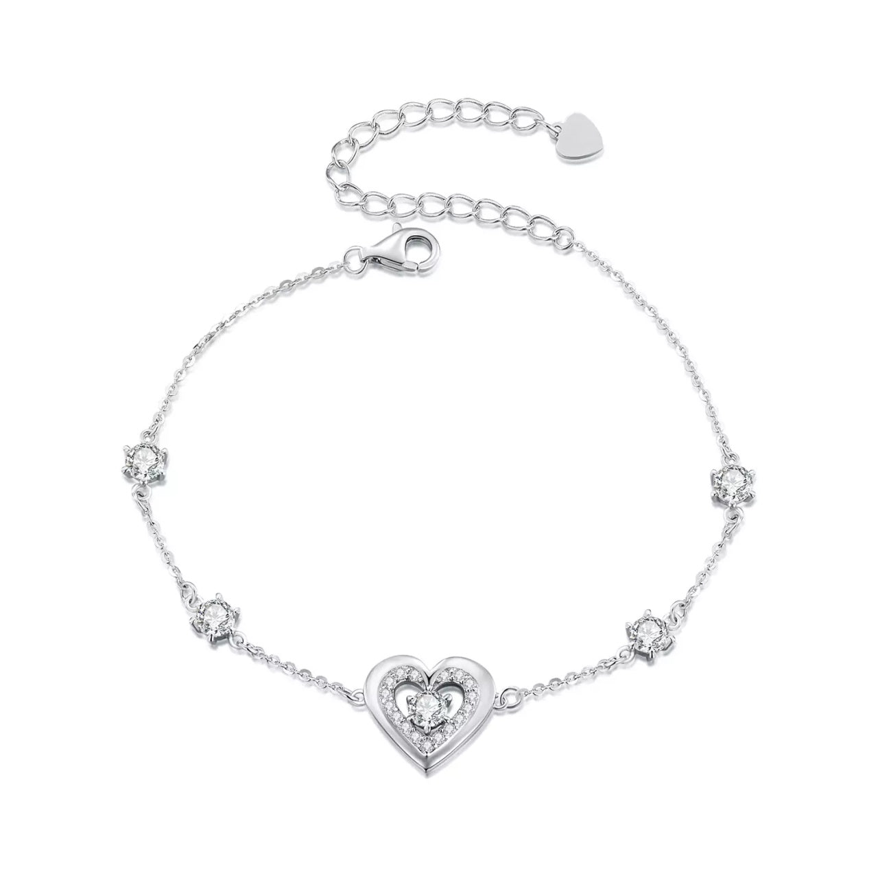 Bratara din argint Shiny Double Heart, Argint 925, Pentru Femei