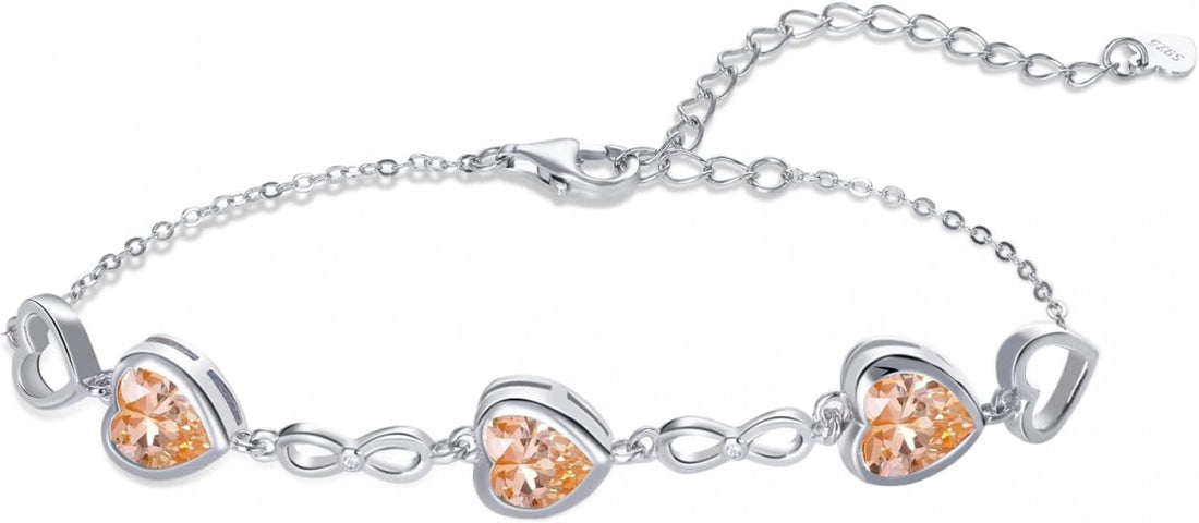 Bratara Model Infinit si Inimioare din argint 925 Citrine Heart, Brățară minimalistă, casual, pentru femei, Galben 5.54g