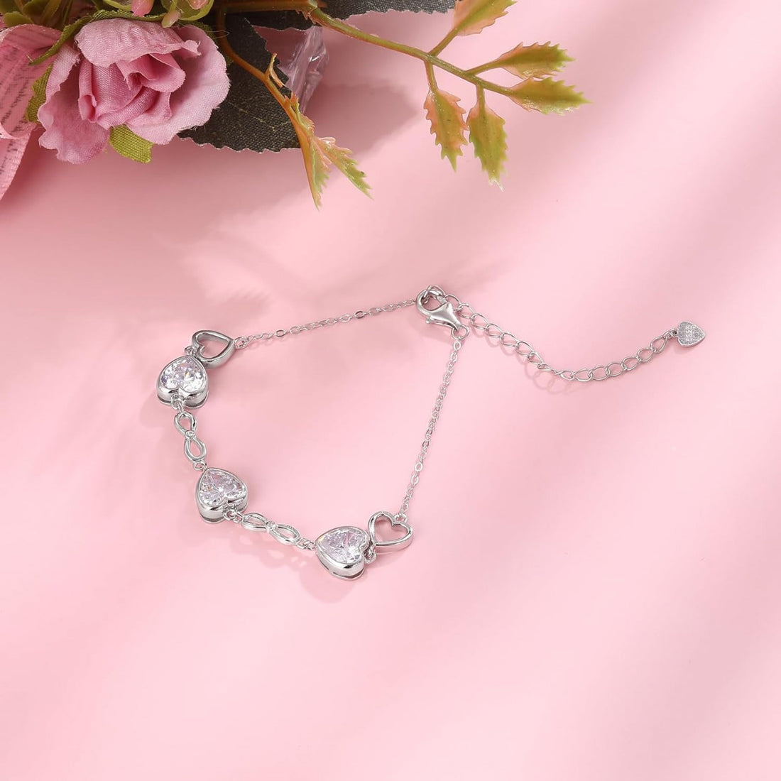 Bratara Model Infinit si Inimioare din argint 925 Moissanite, Brățară minimalistă, casual, pentru femei, bijuterii de petrecere 5.54g