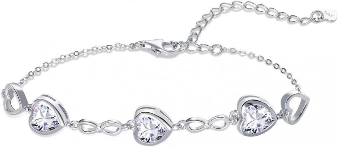 Bratara Model Infinit si Inimioare din argint 925 Moissanite, Brățară minimalistă, casual, pentru femei, bijuterii de petrecere 5.54g