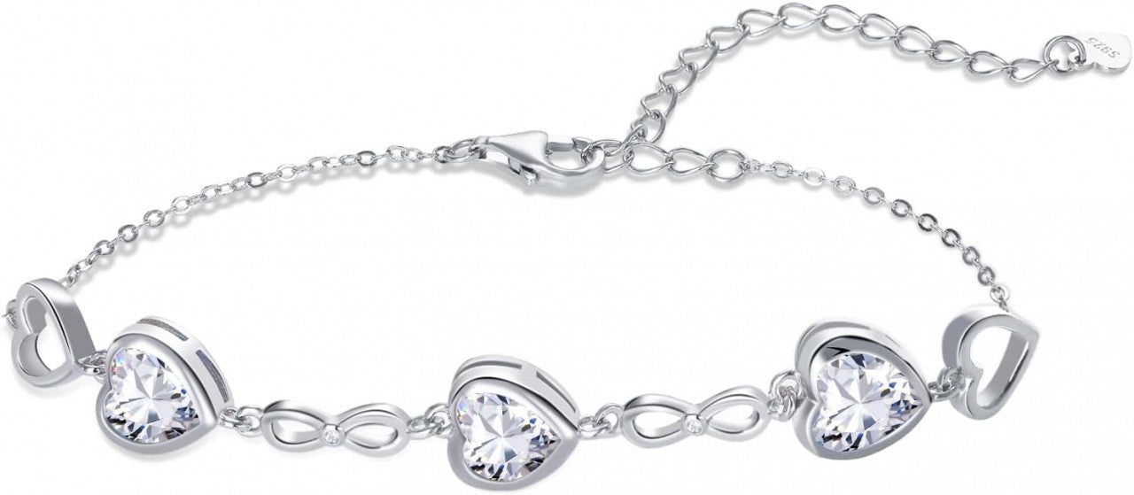 Bratara Model Infinit si Inimioare din argint 925 Moissanite, Brățară minimalistă, casual, pentru femei, bijuterii de petrecere 5.54g