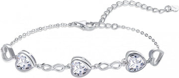 Bratara Model Infinit si Inimioare din argint 925 Moissanite, Brățară minimalistă, casual, pentru femei, bijuterii de petrecere 5.54g