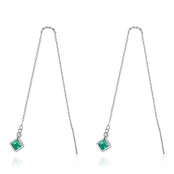 Cercei Argint 925 lungi cu piatra Verde 1.56g