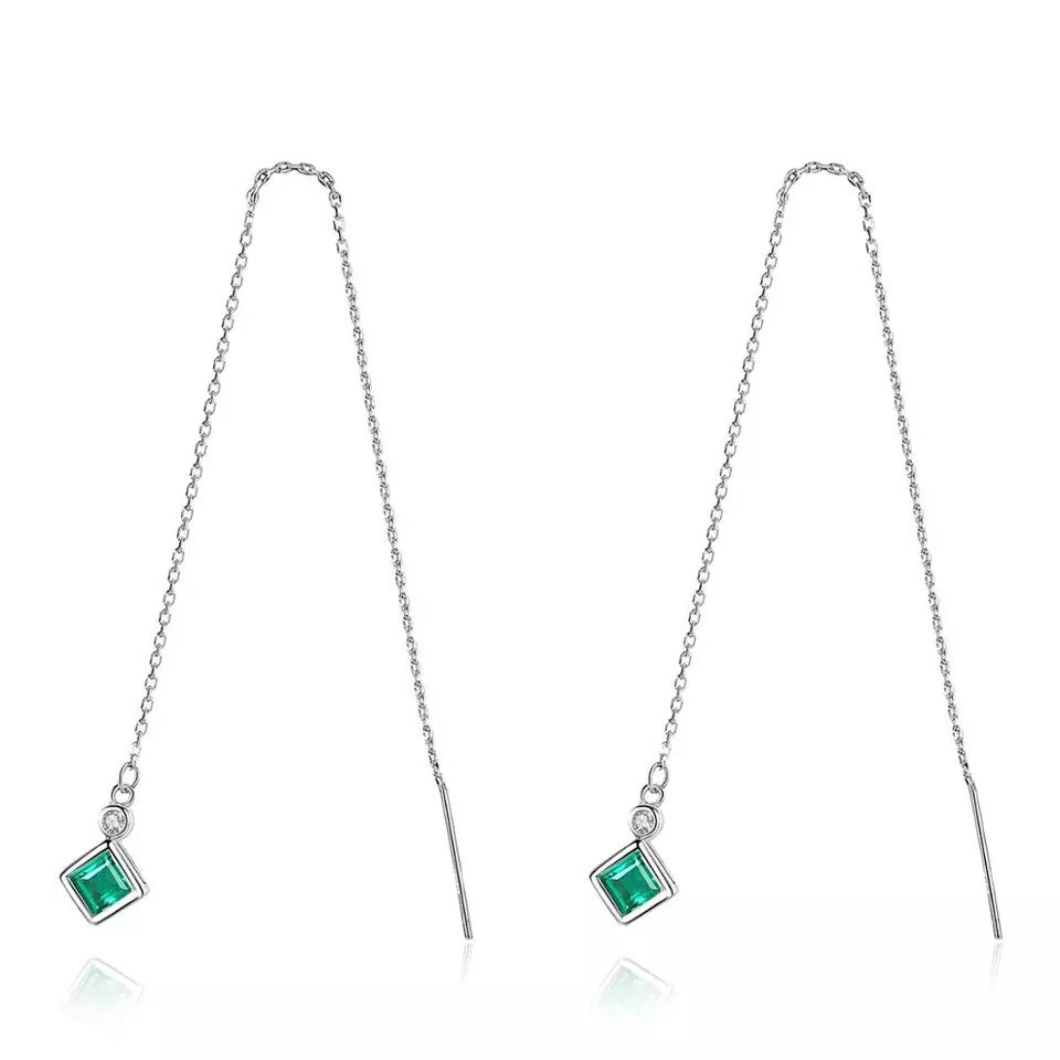 Cercei Argint 925 lungi cu piatra Verde 1.56g