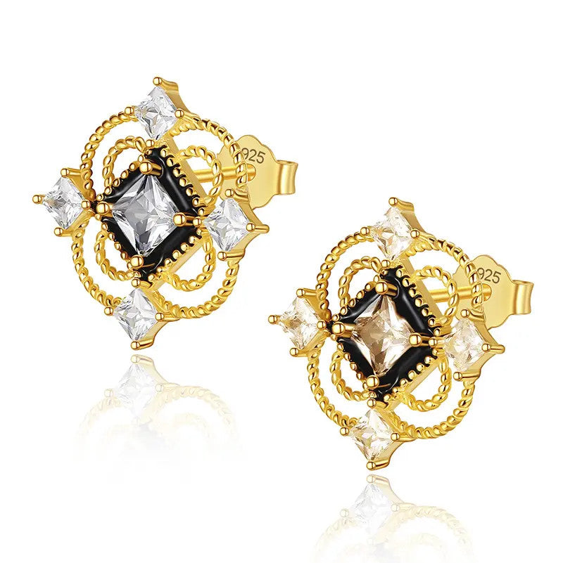 Cercei Argint 925 model SQUARE placati cu aur 14K 1.5g