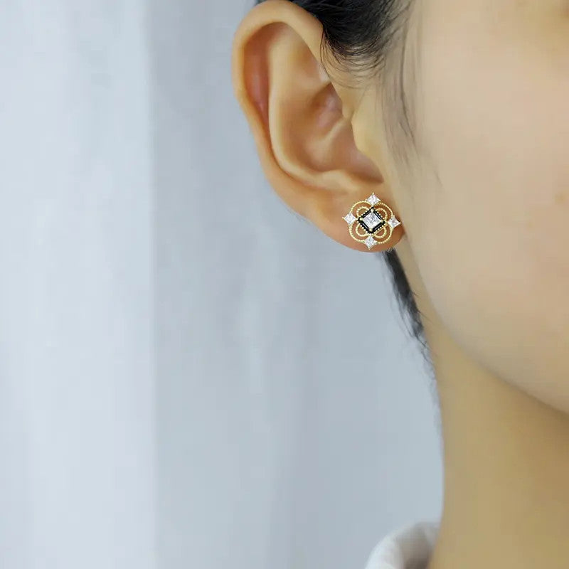 Cercei Argint 925 model SQUARE placati cu aur 14K 1.5g