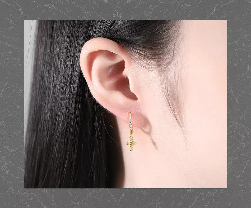Cercei Argint 925 Veriga si Cruce placati cu aur 1.4g