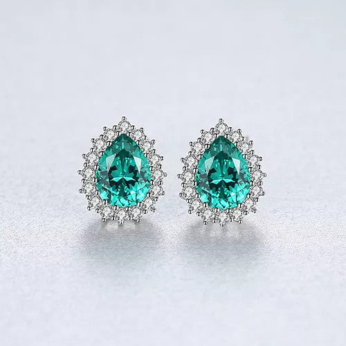 Cercei Argint 925 CU Zirconiu Verde Emerald