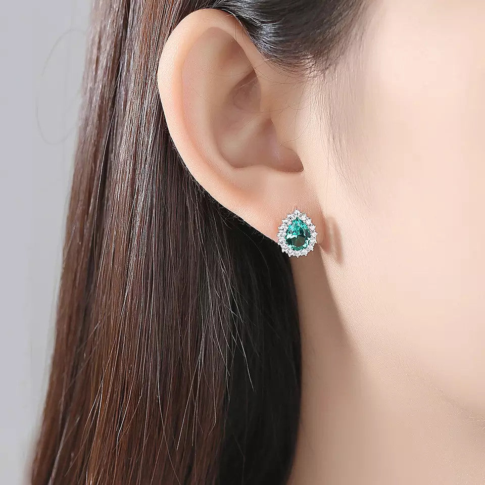 Cercei Argint 925 CU Zirconiu Verde Emerald