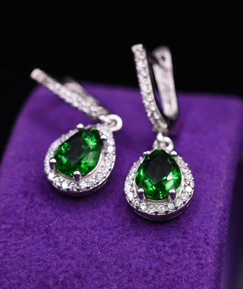 Cercei Argint 925 CU Zirconiu Verde Emerald